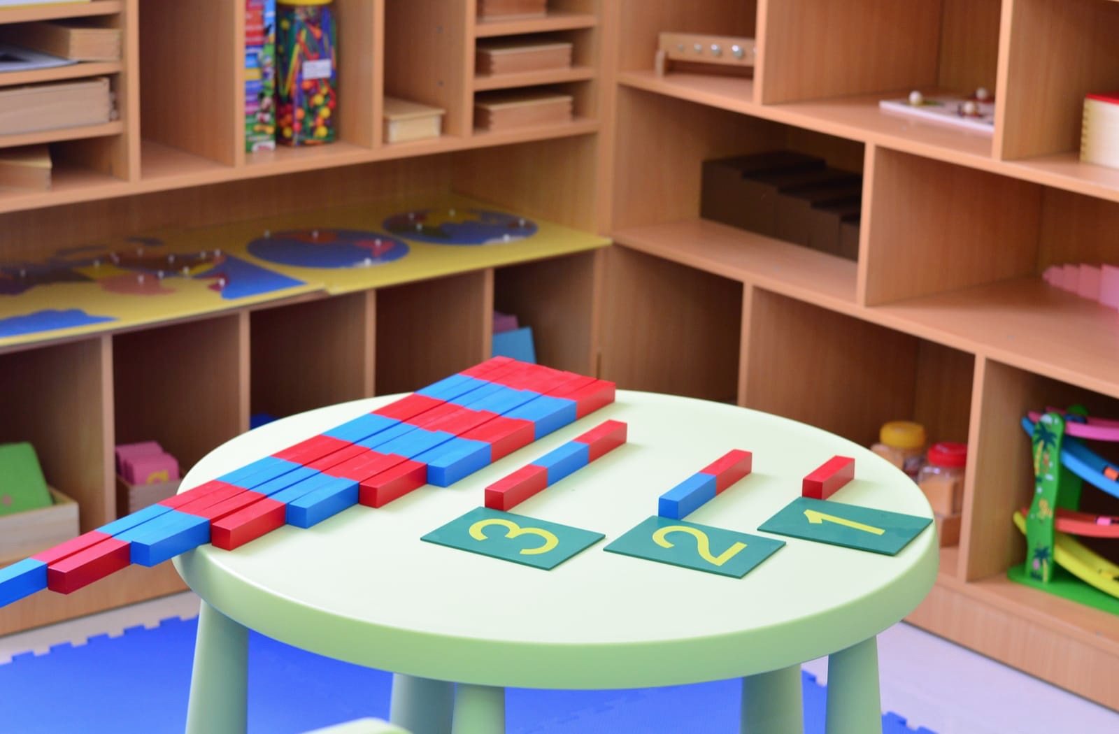 Montessori materials for math learning in a Montessori classroom