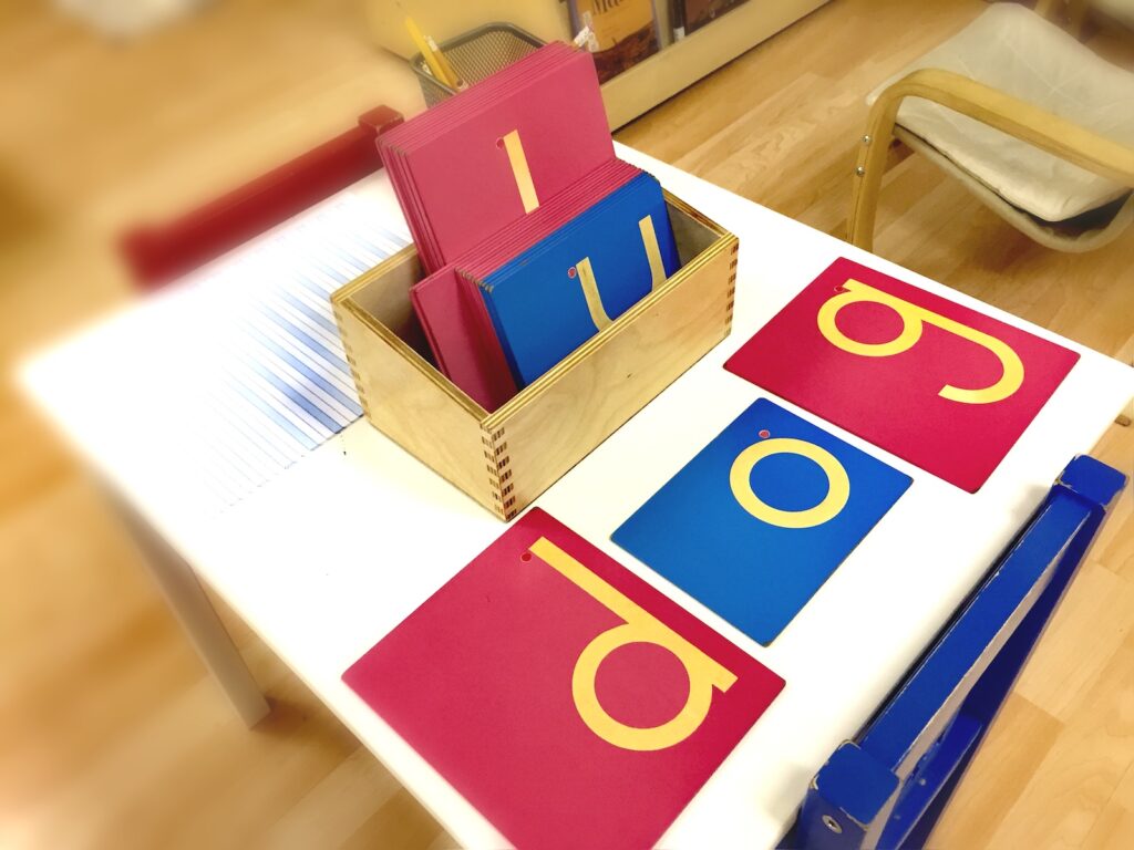 Table with materials at Mosaic Montessori in Calgary.